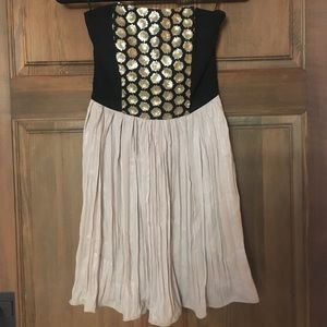 Rachel Roy Black and Gold Strapless Dress